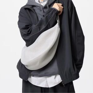Uniqlo Round Shoulder Bag in Light Gray Mesh Sling Bag Crossbody Bag Minimal